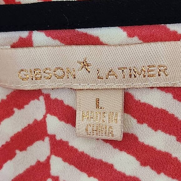 Gibson Latimer Pink Chevron Blouse Size Large Rose and Cream Chevron Print Top - Picture 8 of 11